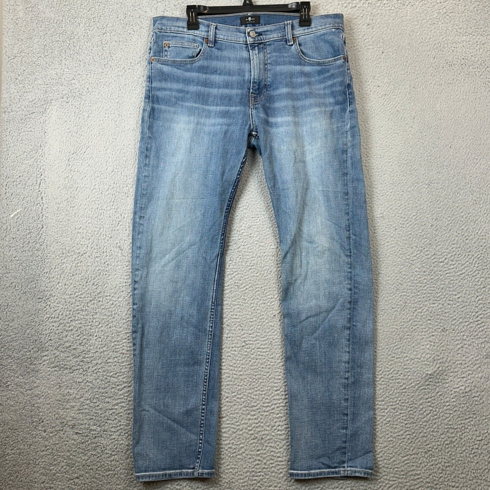 7 For All Mankind Jeans Mens 36 Slimmy Blue Distressed Stretch Denim Pants EUC